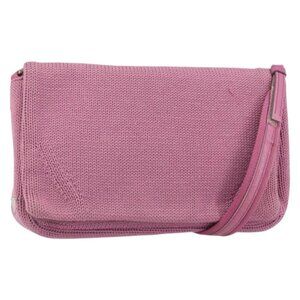 Authentic PRADA Shoulder Bag knitted Fabrics Pink Silver